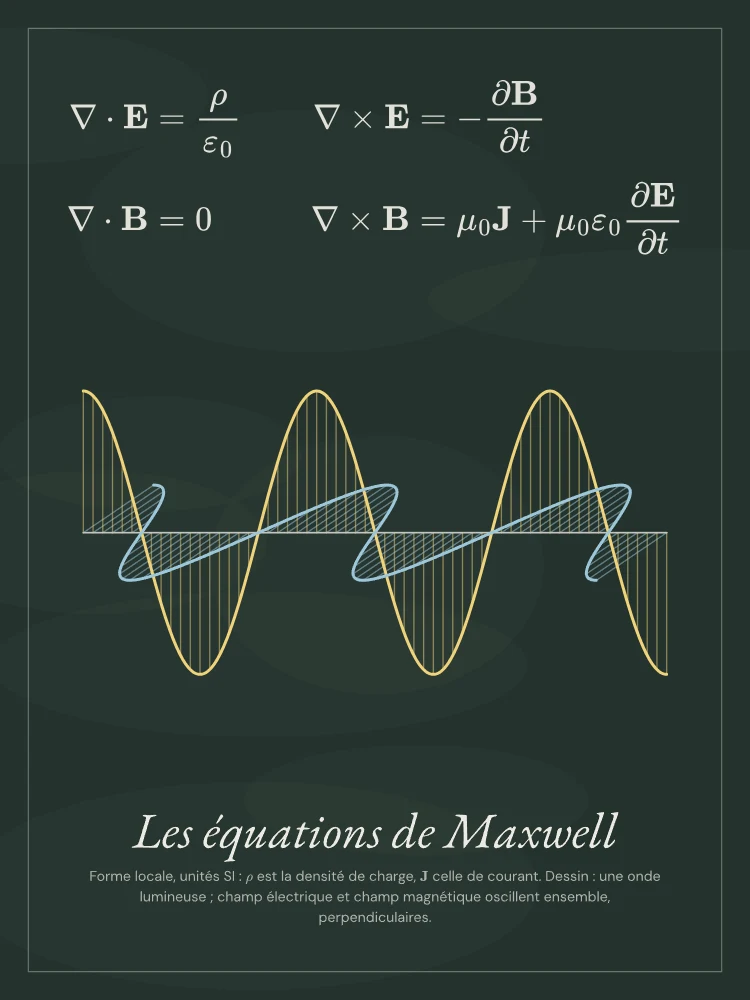 Équations de Maxwell, affiche style Tableau noir