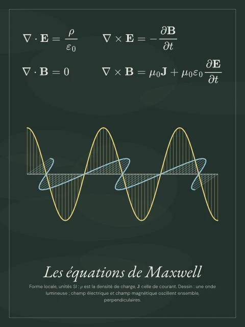 Les équations de Maxwell · Tableau noir, affiche équations de Maxwell