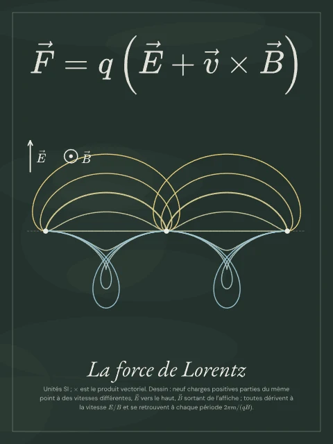 La force de Lorentz · Tableau noir, affiche force de Lorentz