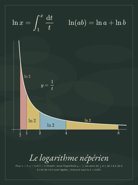 Le logarithme népérien · Tableau noir, affiche logarithme népérien