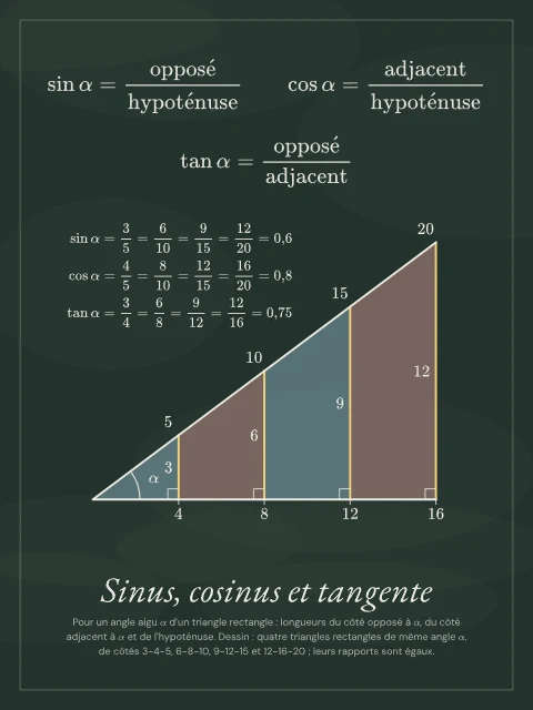 Sinus, cosinus et tangente · Tableau noir, affiche Sinus, cosinus et tangente